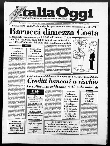 Italia oggi : quotidiano di economia finanza e politica